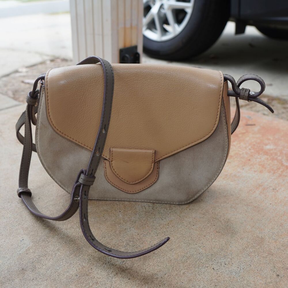 Lucky Brand Fora Crossbody Bag Leather Suede Saddle Flap Boho Tan Brown Handbag